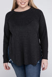 Plus Size Melange Baby Waffle Long Sleeve Top-5 Colors