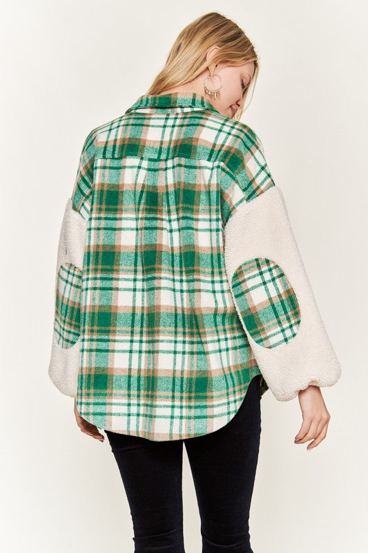 Multi Plaid Fuzzy Sleeve Jacket-2 Colors