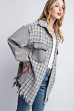 TWEED MIXED DENIM JACKET SHACKET WITH FRINGED HEM-2 COLORS