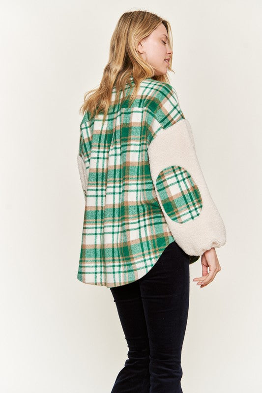 Plus Size Multi Plaid Fuzzy Sleeve Jacket