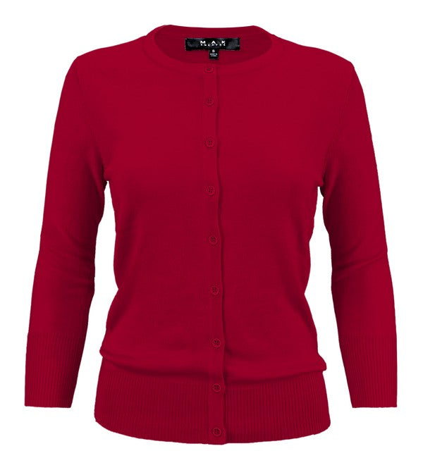 Crewneck Button Down Knit Cardigan Sweater-21  Colors
