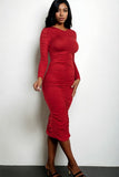 Ruched Long Sleeve Midi Dress-6 Colors