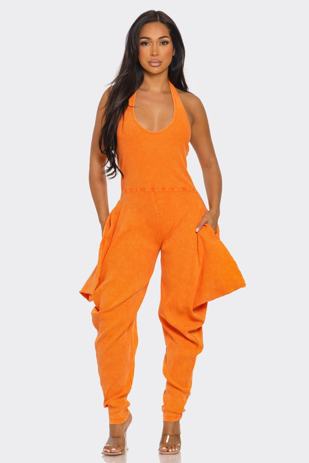 Ribbed Harem Jumpsuit- Orange