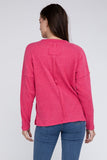 Ribbed Brushed Melange Hacci Sweater with a Pocket-5 Colors