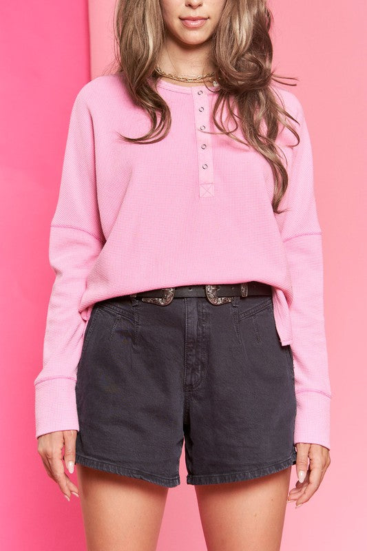 Button Down Side Slit Pullover Knit Top-3 Colors