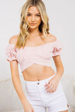 OFF SHOULDER PLEATED CROP TOP WITH BACK RIBBON TIE-5 COLORS