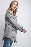 TWEED MIXED DENIM JACKET SHACKET WITH FRINGED HEM-2 COLORS