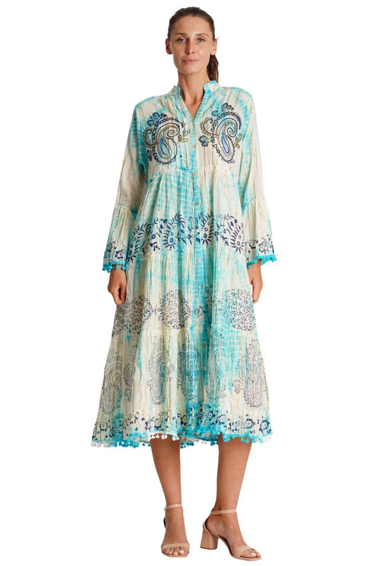 La Moda Resort Tie Dye Embroidered Shirt Dress