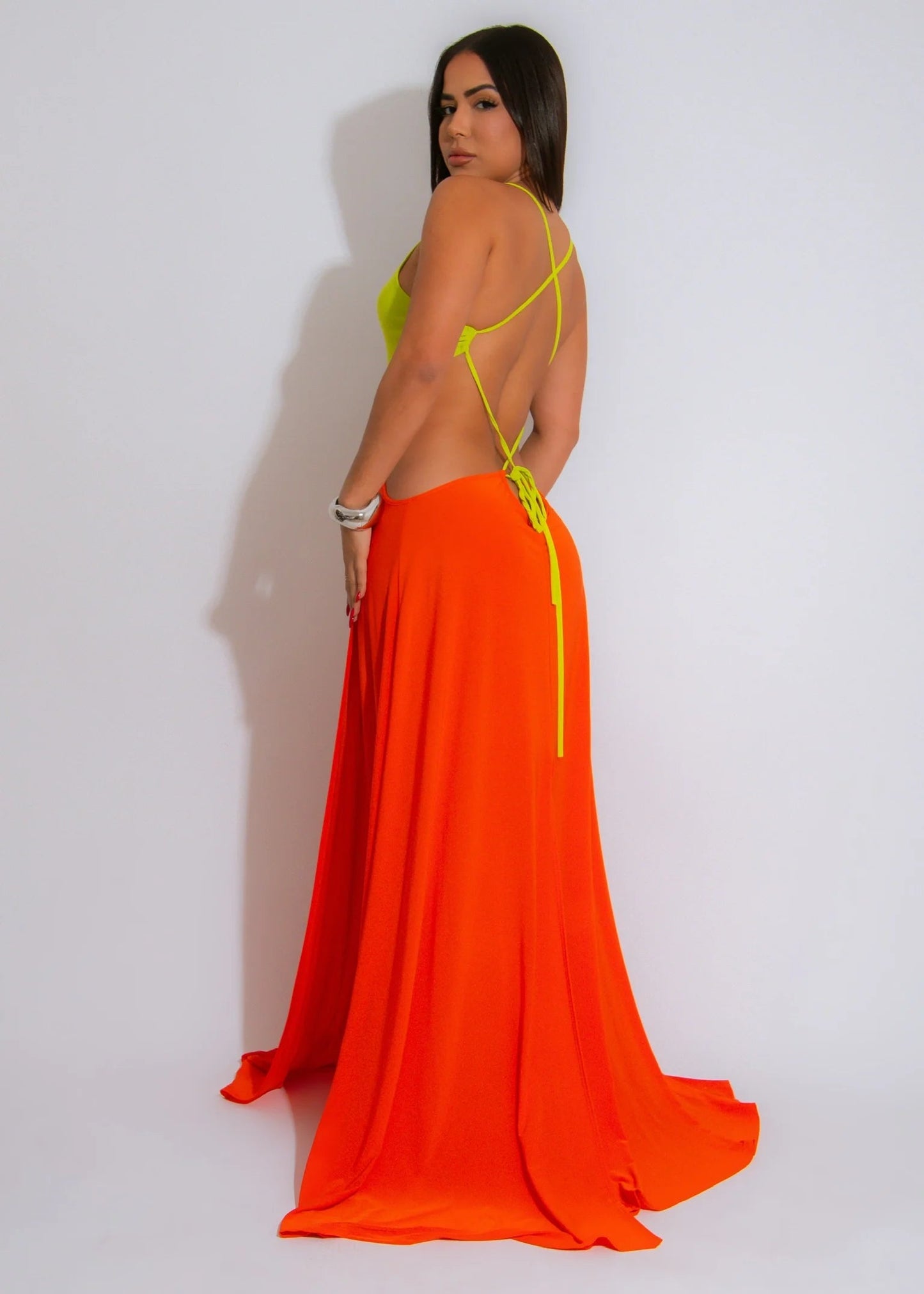 Ringed Open Back Slit Up Maxi Dress/Coverup Dress