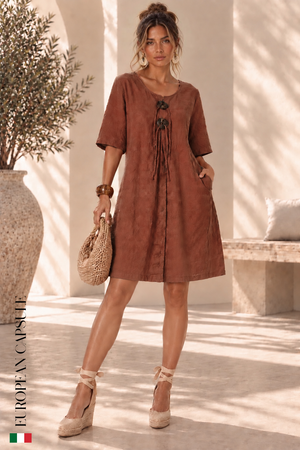 Italian Linen Piso Dress- Brown
