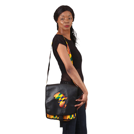 Kente Print Africa Map Crossbody Bag