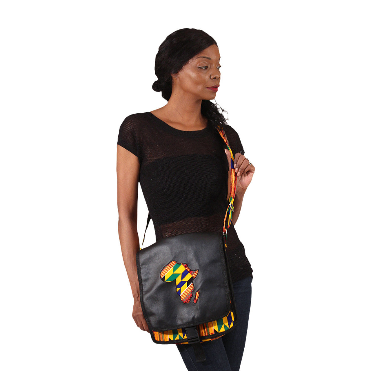 Kente Print Africa Map Crossbody Bag