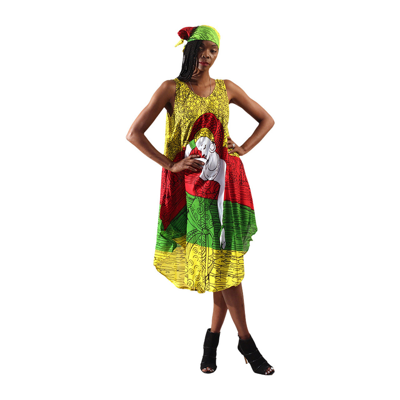 Rasta Print Umbrella Dress Set of 4