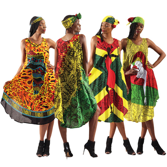 Rasta Print Umbrella Dress Set of 4