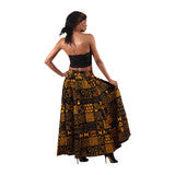 African Mud Print Black/Orange Maxi Skirt