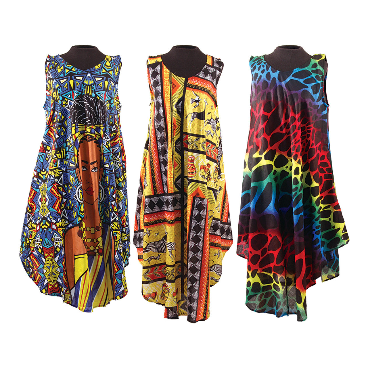 African Tribal Print Umbrella Dress Set of 3