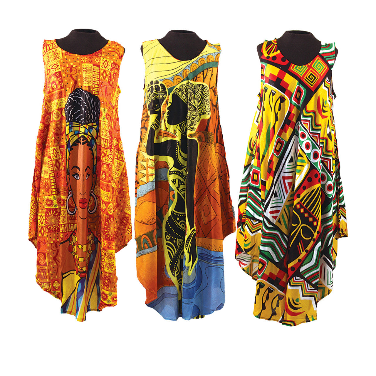 African Native Print Umbrella Dress Set of 3