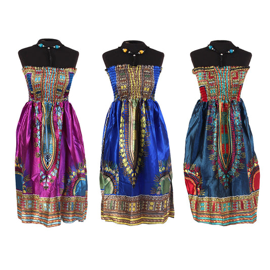 Set of 3 Stretch-top Dashiki Print Dresses