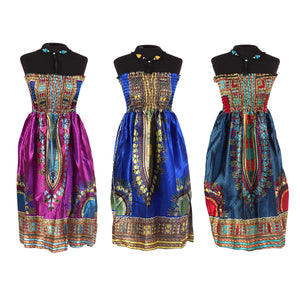 Set of 3 Stretch-top Dashiki Print Dresses