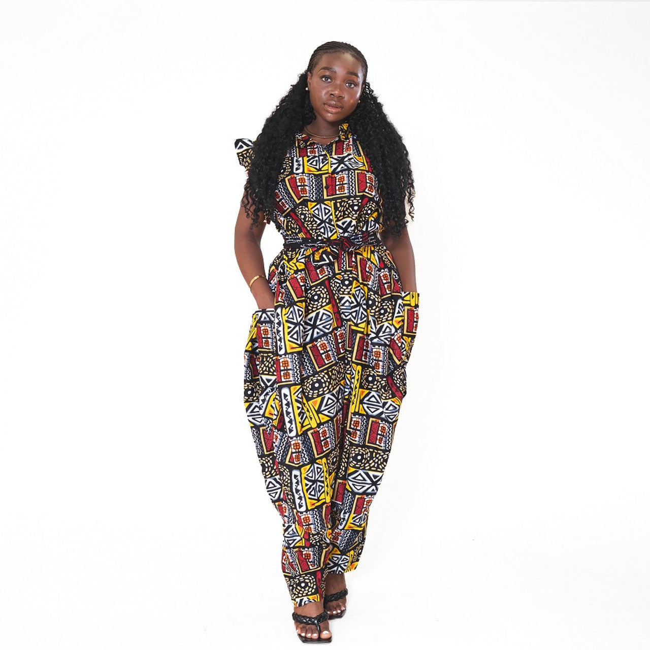 Ankara Print Wide-Leg Sleeveless Jumpsuit Style A
