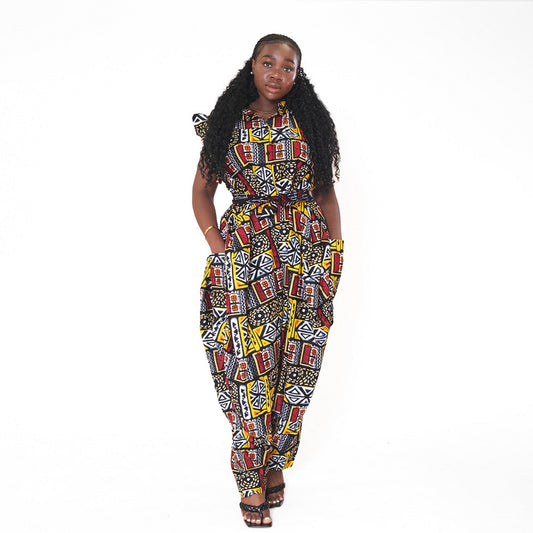 Ankara Print Wide-Leg Sleeveless Jumpsuit Style A