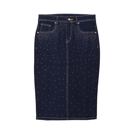 Sequined Denim Short Skirt - NAVY