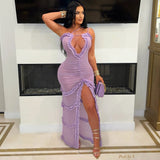 Purple Mesh Coverup Up Frill Maxi Slit Dress