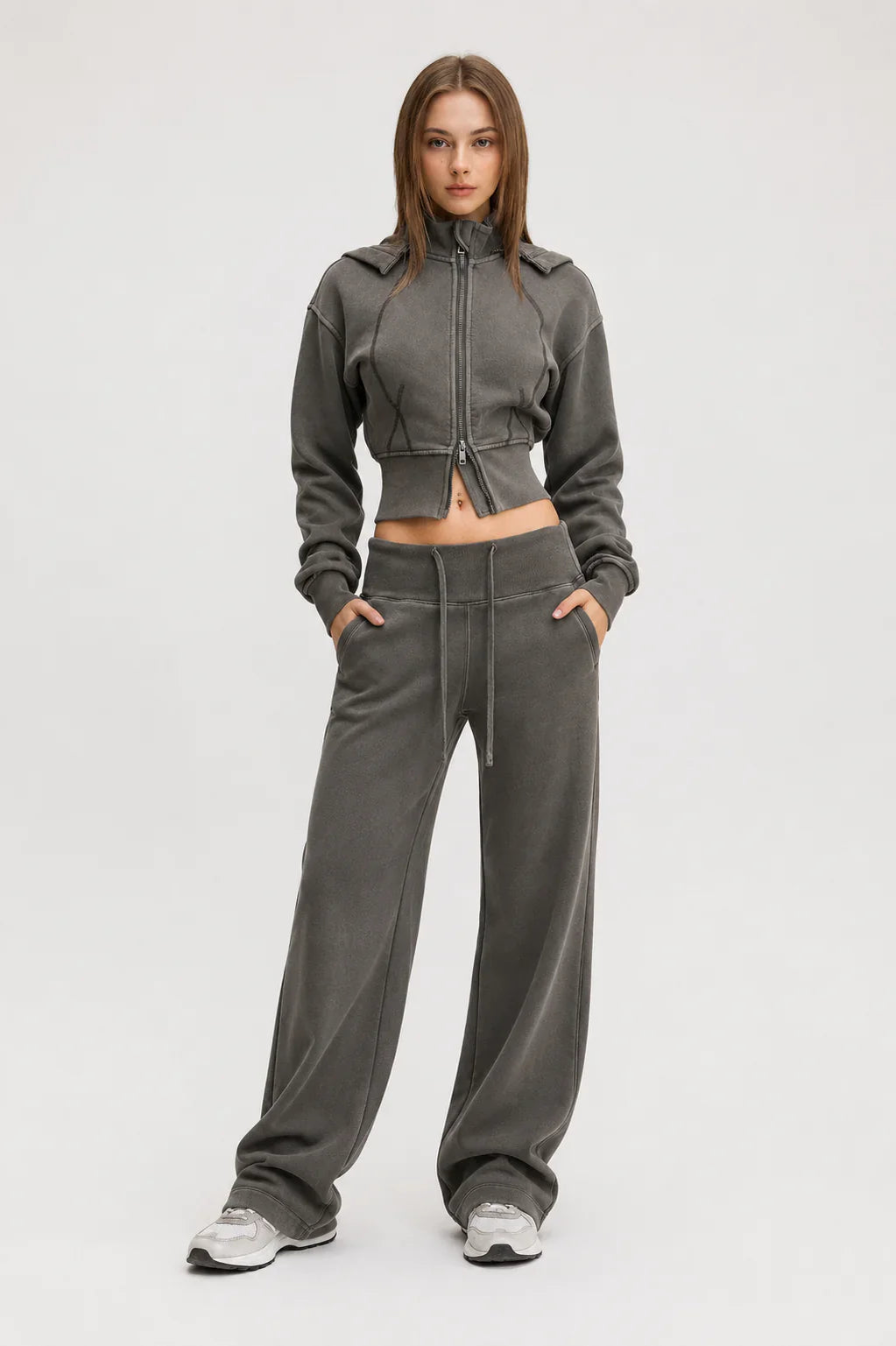 Vintage Washed Cropped Fleece Hoodie for Women