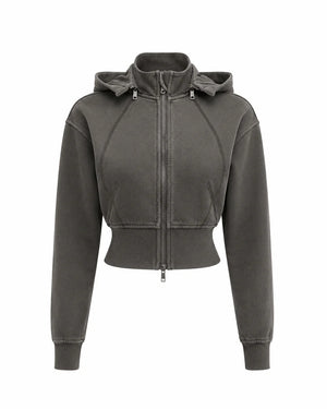 Vintage Washed Cropped Fleece Hoodie for Women