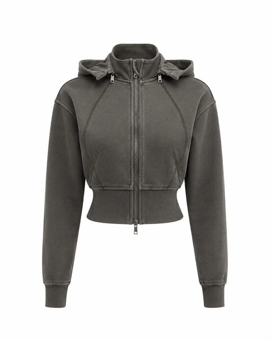 Vintage Washed Cropped Fleece Hoodie for Women
