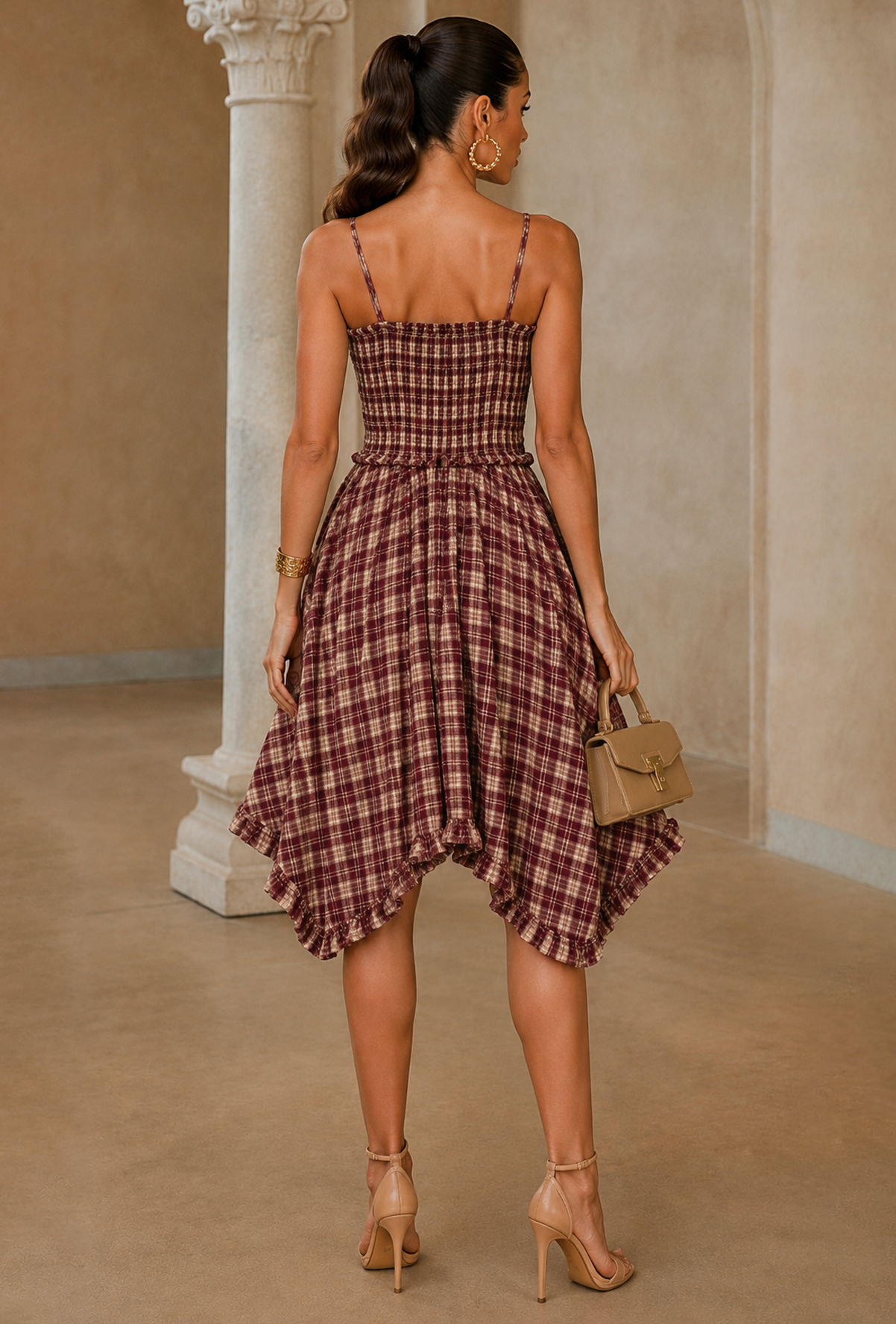 Bordeaux Charm Midi Dress- Red/Multi