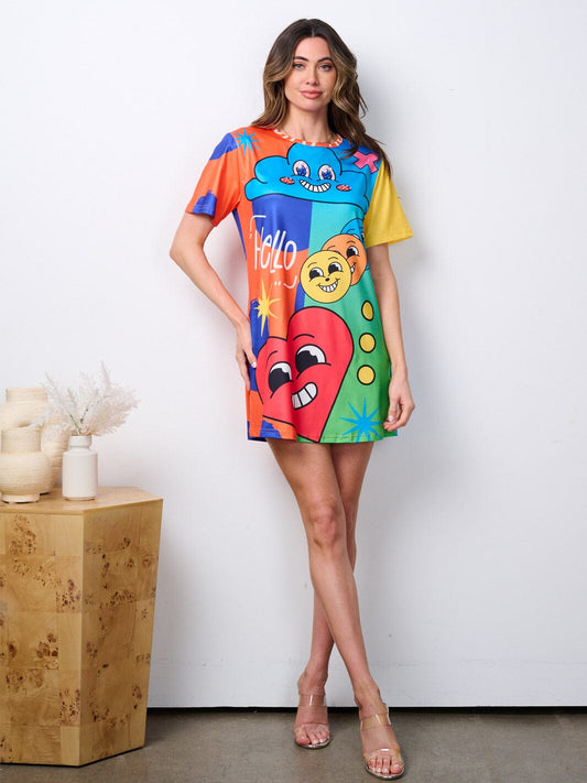 Women's Short Sleeve Graphic Tunic Mini Dress