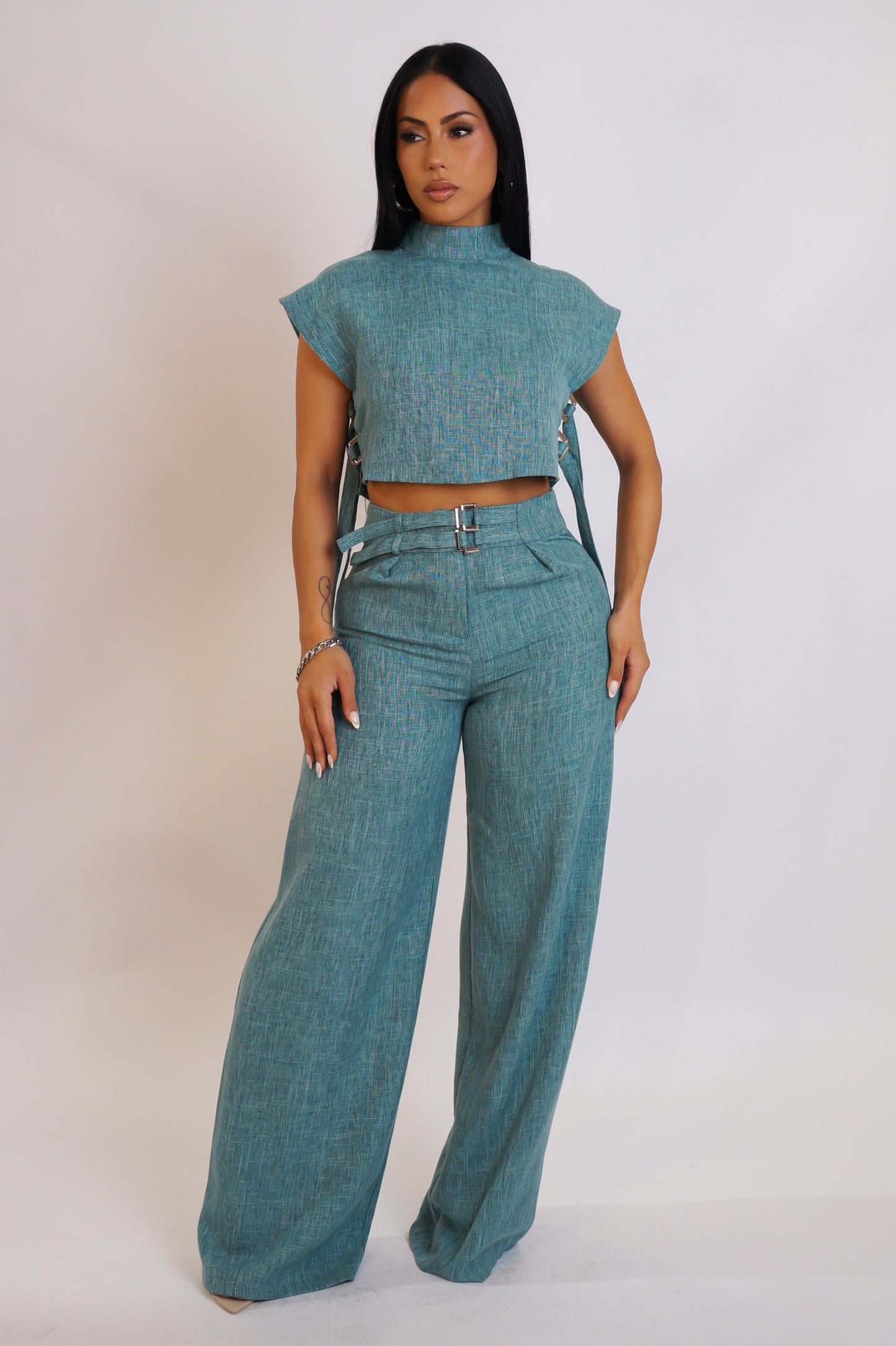 All that Linen Pants Set- Turquoise