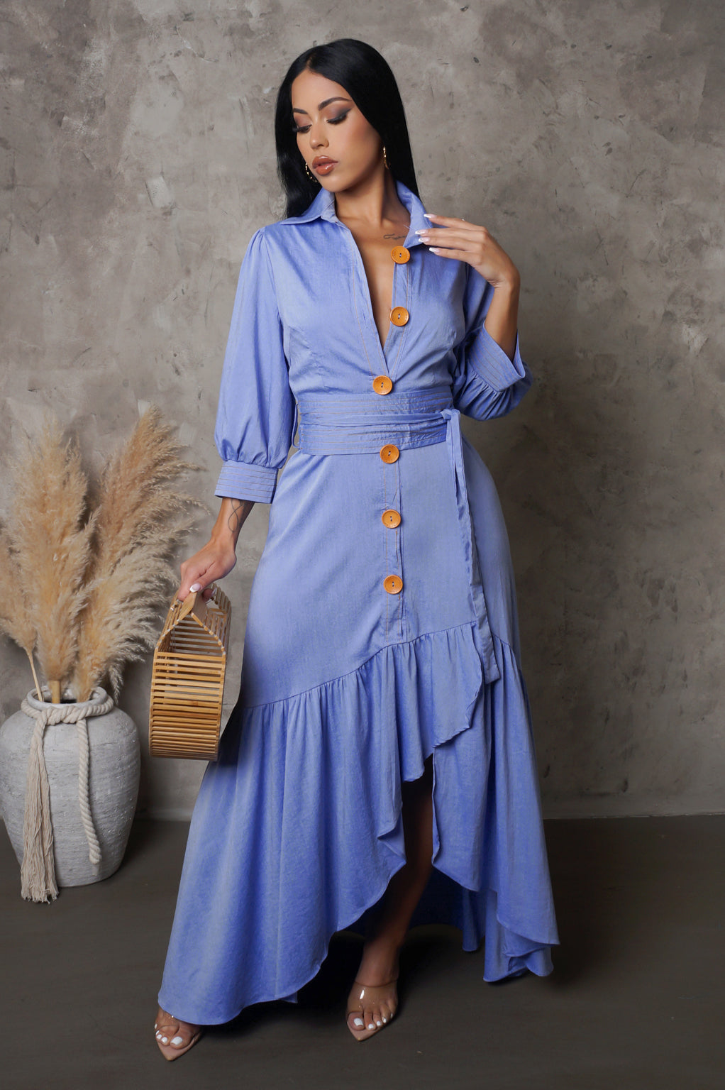 Diagonally Ruffled Maxi Dress