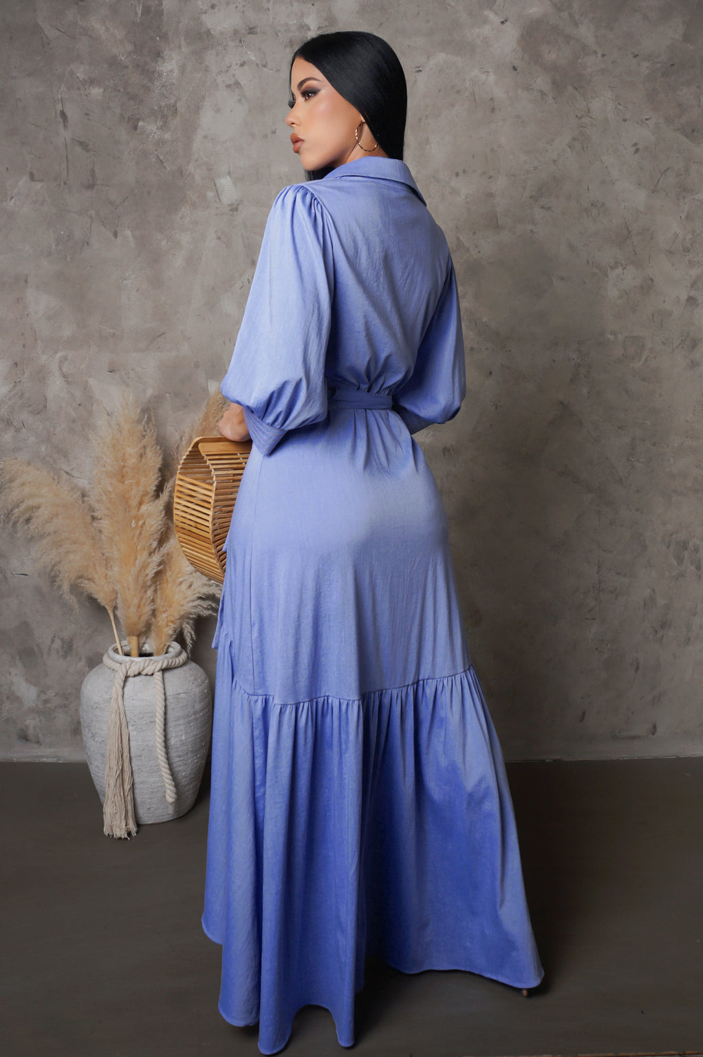 Diagonally Ruffled Maxi Dress