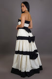 Cream & Black Striped Bowknot Elegant Maxi Dress