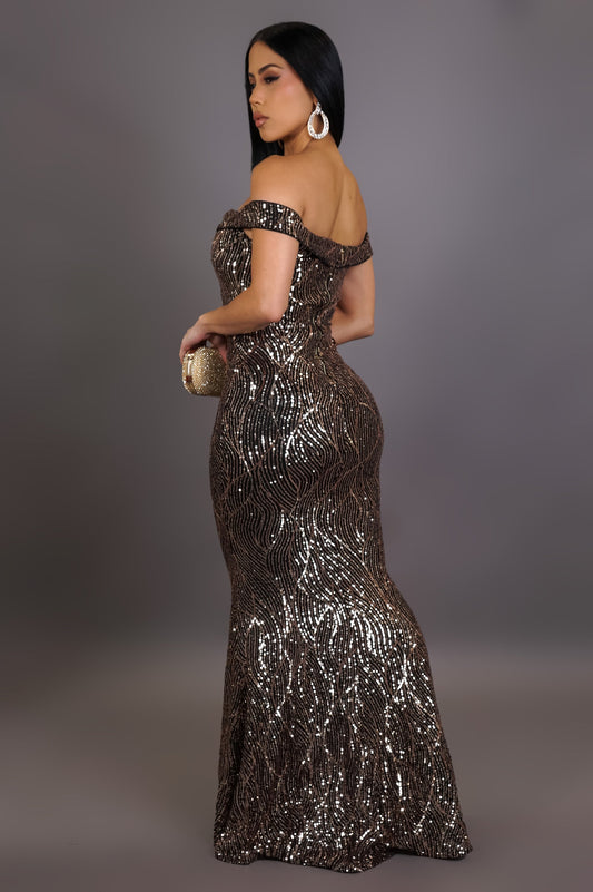 Holiday Gold Sequin Maxi Dress