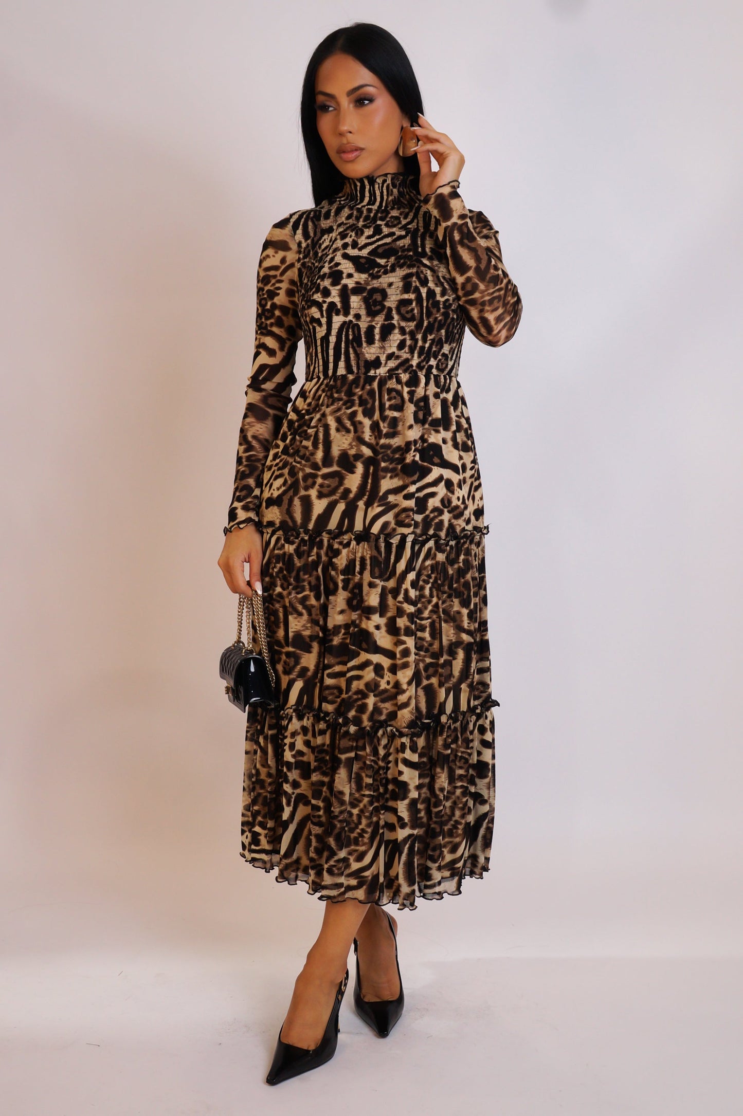 Leopard Print Untamed Tiered Midi Dress