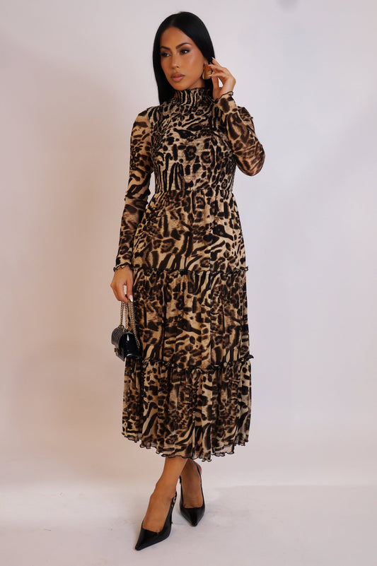 Leopard Print Untamed Tiered Midi Dress