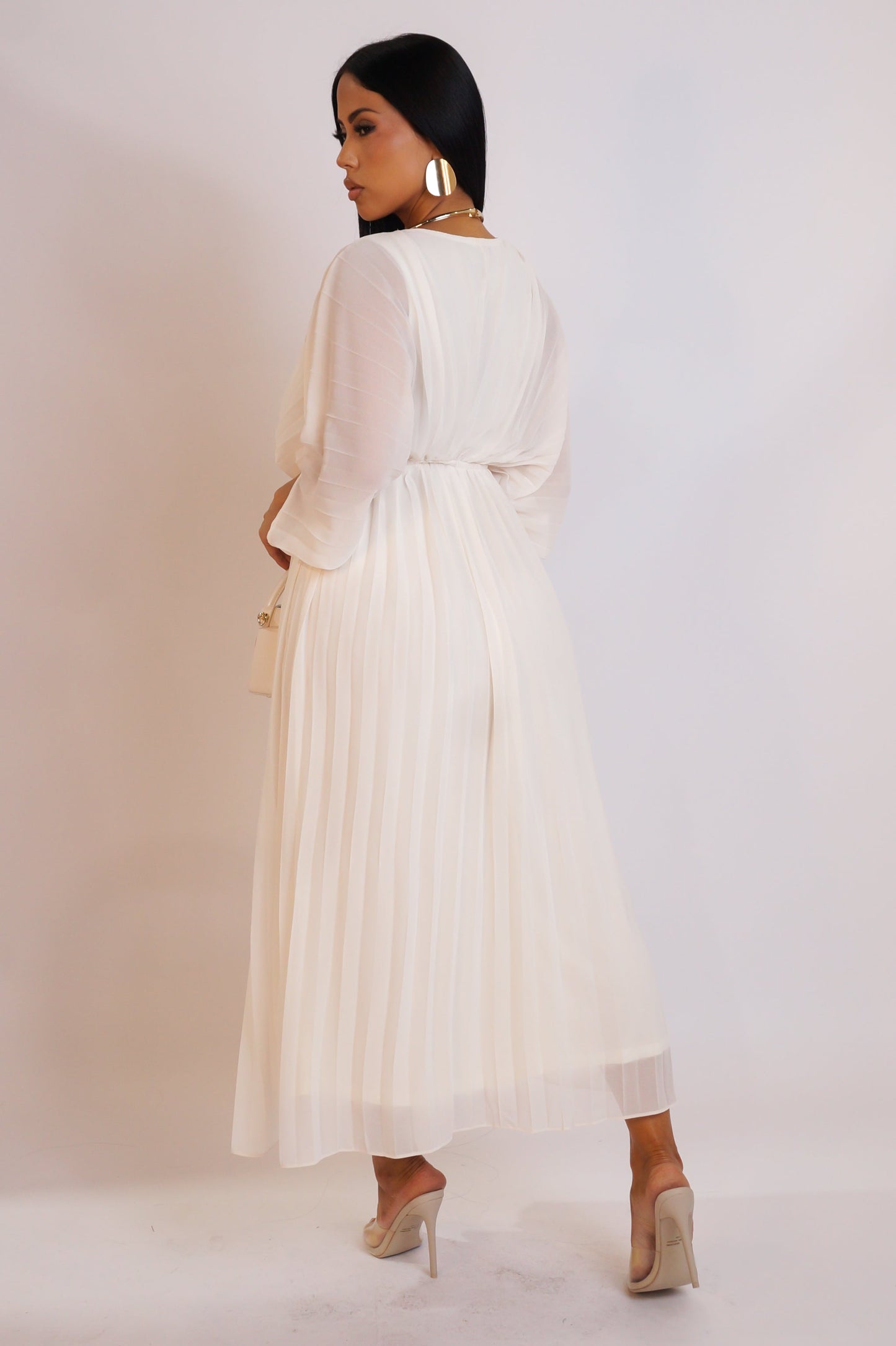 Exquisitely Endearing Loose Pleated Midi Dress- White