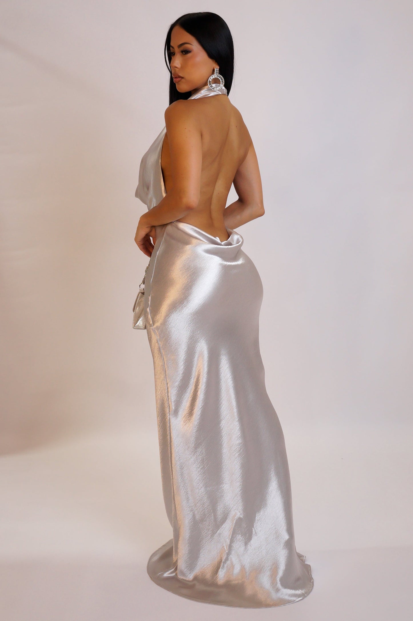 Keep it Sexy Silver Open Back Maxi Dress