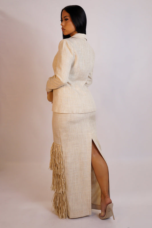 Fringe Affair Skirt Set- Cream