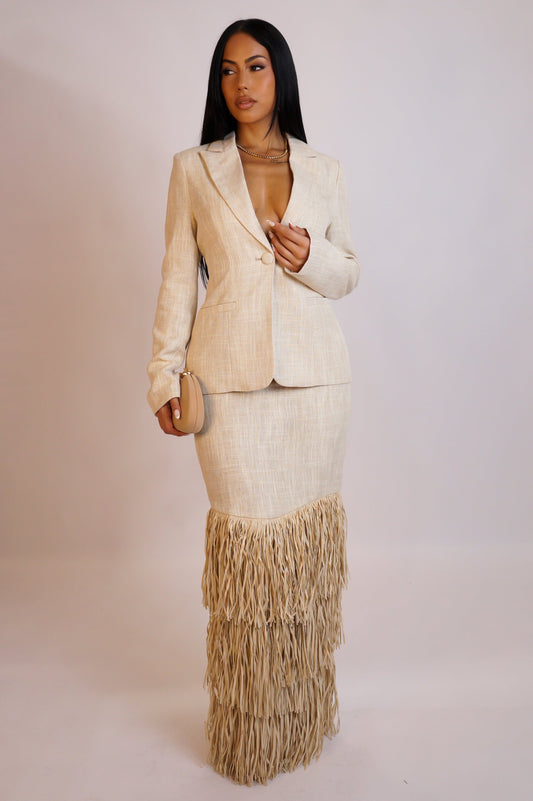 Fringe Affair Skirt Set- Cream