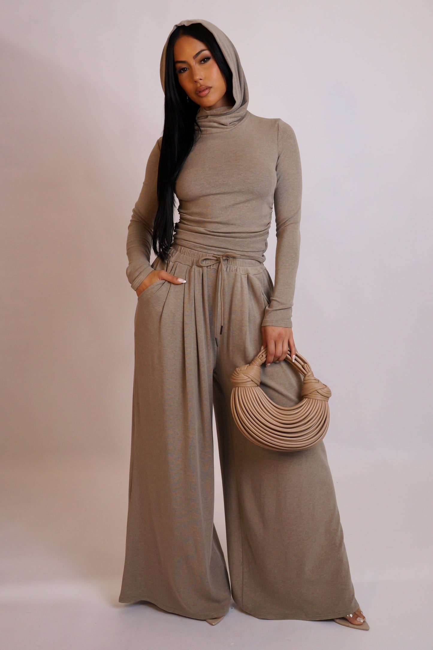 Airport Chic Pants & Top Hoodie Set- Tan