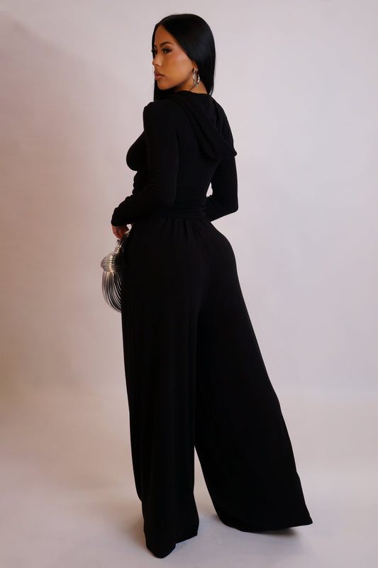 Airport Chic Pants & Top Hoodie Set- Black
