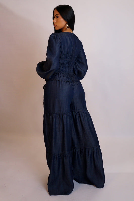 Rayon Tiered Jumpsuit- Denim