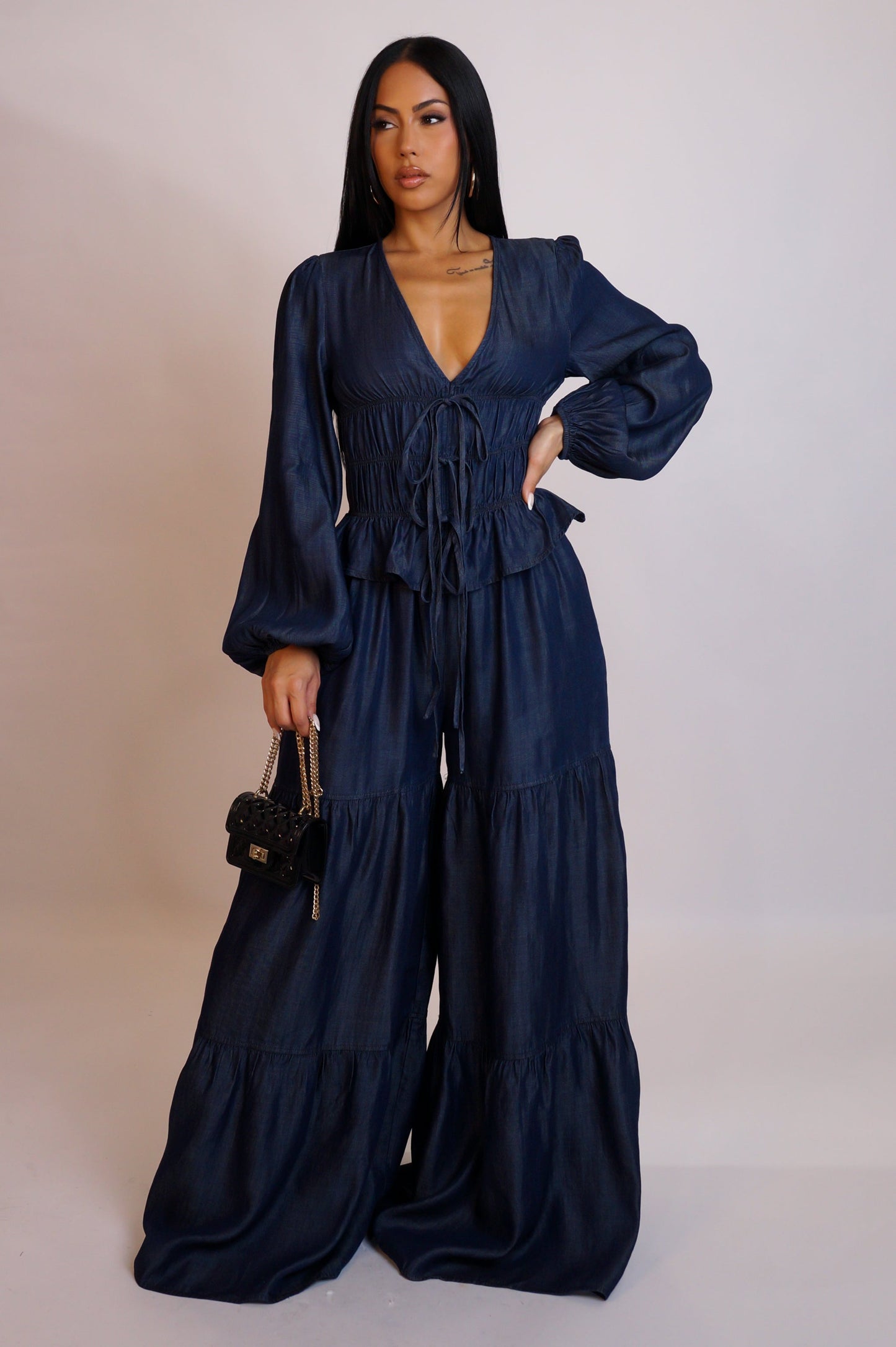 Rayon Tiered Jumpsuit- Denim