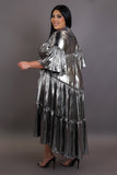 Plus Size Silver Metallic High Low Maxi Dress