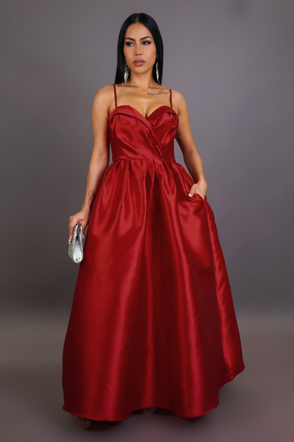 Spaghetti Strapped Satin Maxi Dress