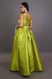 Apple Green Satin Belted Maxi Dress